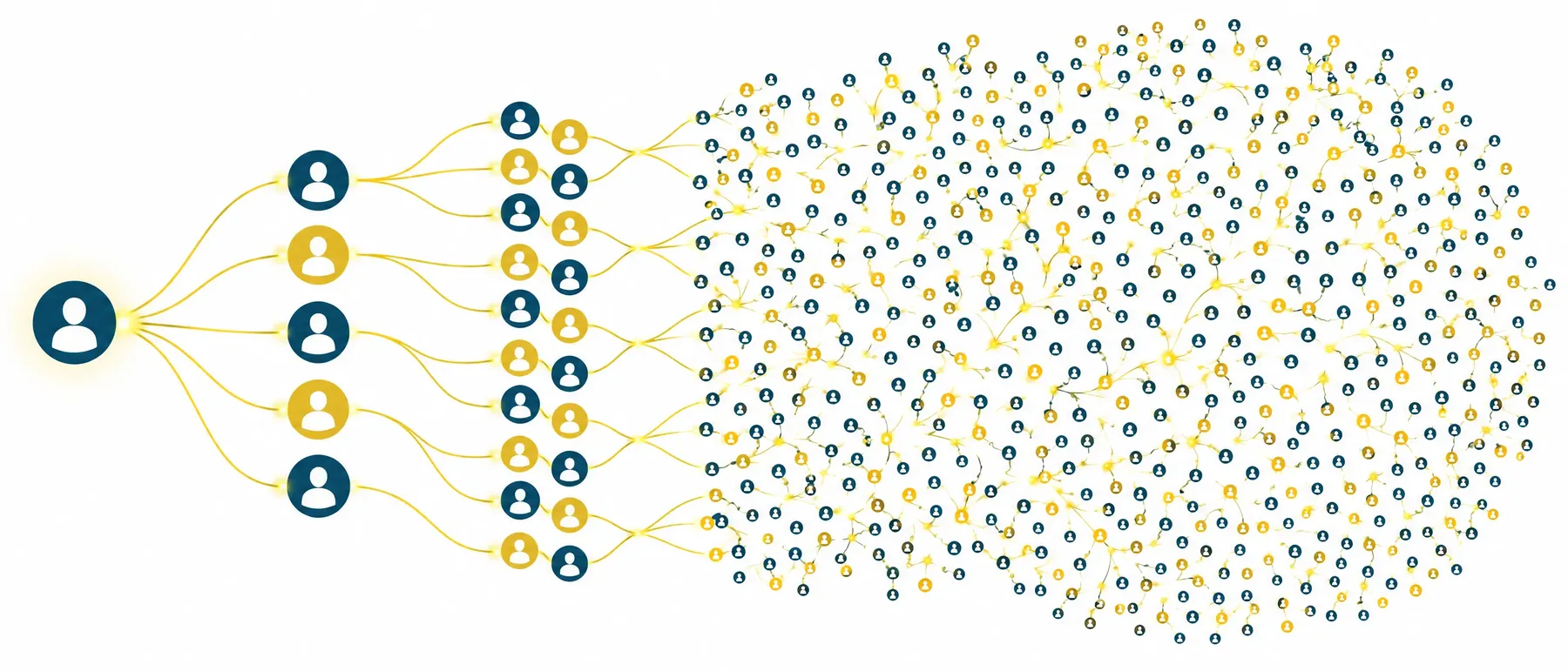 One person's referrals branching into a huge network